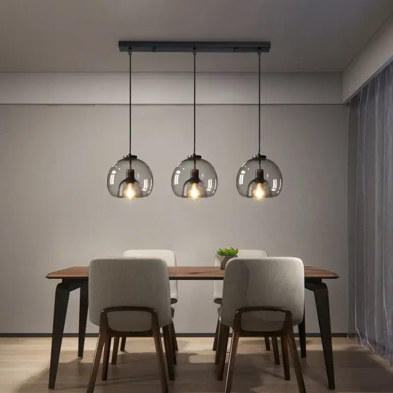 Smoked glass pendant lights trio for dining room dining table