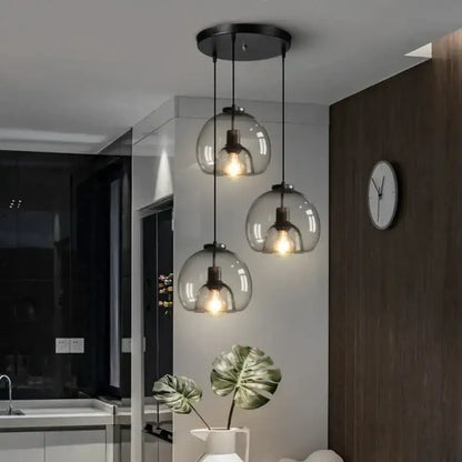 Smoked glass pendant lights trio for dining room dining table