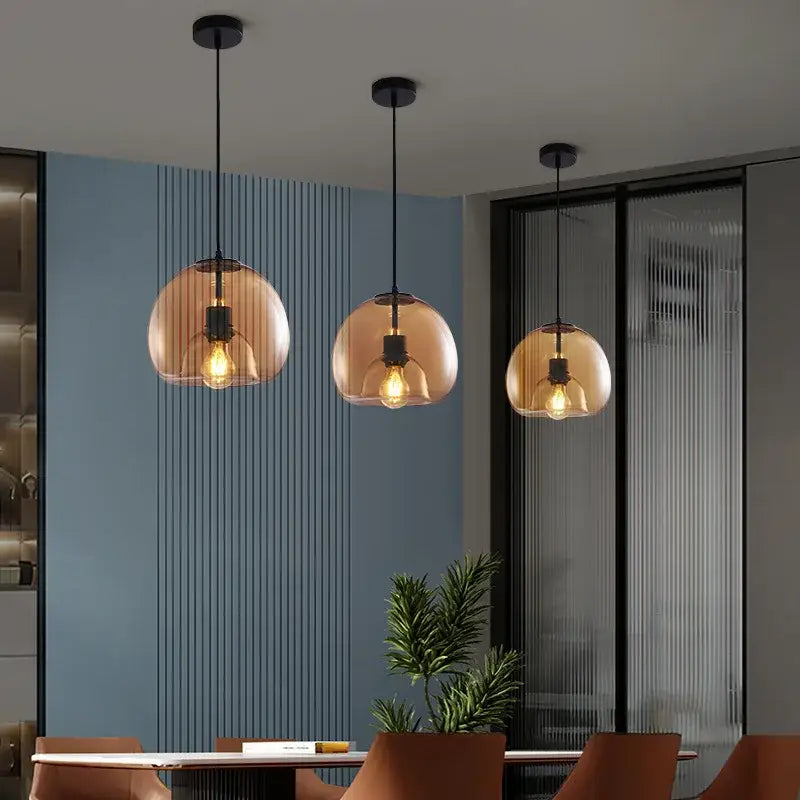 Smoked glass pendant lights trio for dining room dining table
