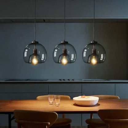Smoked glass pendant lights trio for dining room dining table