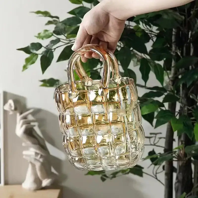 Smoky gray & amber clear glass vase living room handbag decor