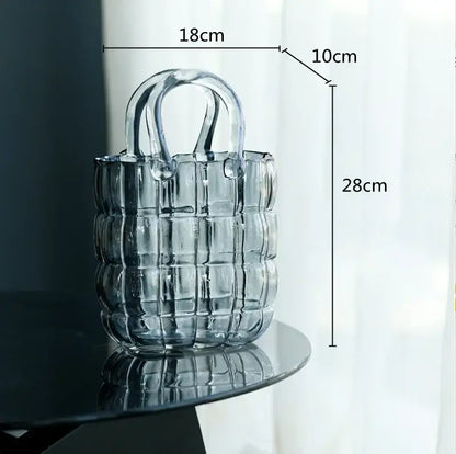 Smoky gray & amber clear glass vase living room handbag decor
