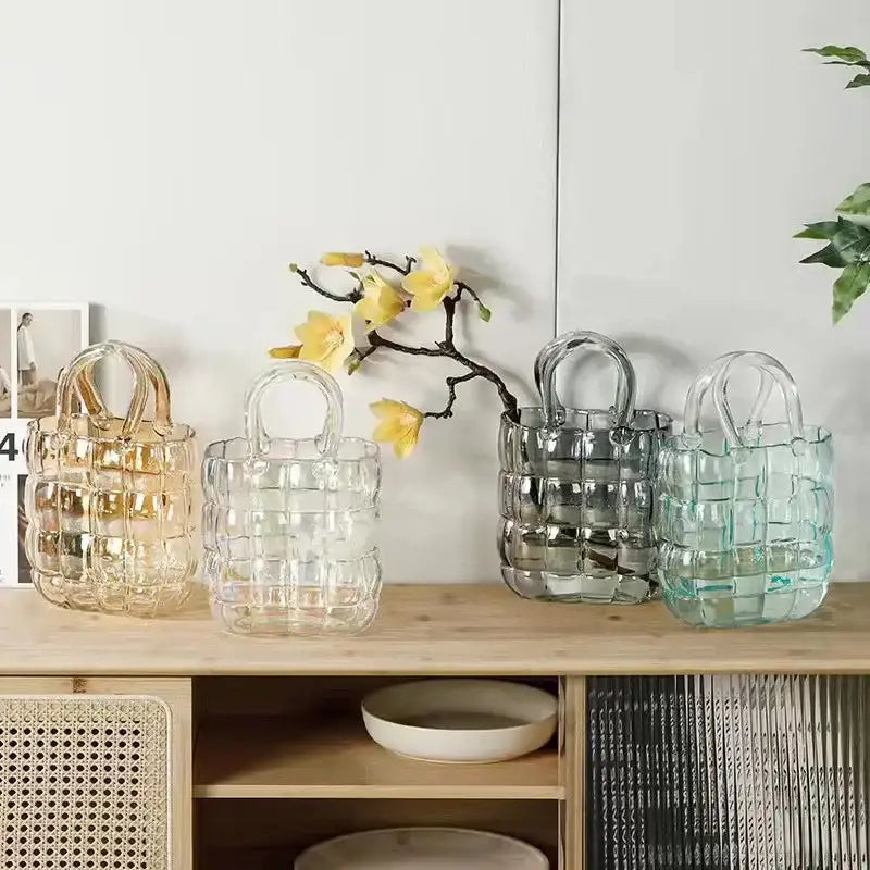 Smoky gray & amber clear glass vase living room handbag decor