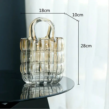 Smoky gray & amber clear glass vase living room handbag decor