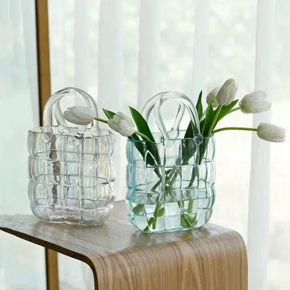 Smoky gray & amber clear glass vase living room handbag decor