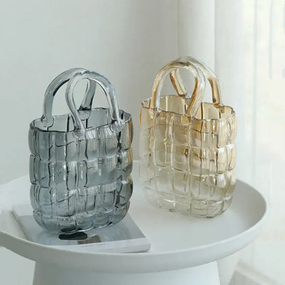 Smoky gray & amber clear glass vase living room handbag decor
