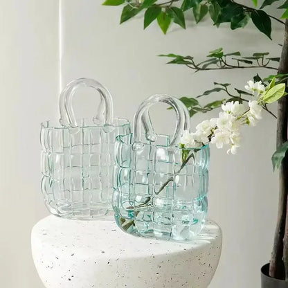 Smoky gray & amber clear glass vase living room handbag decor