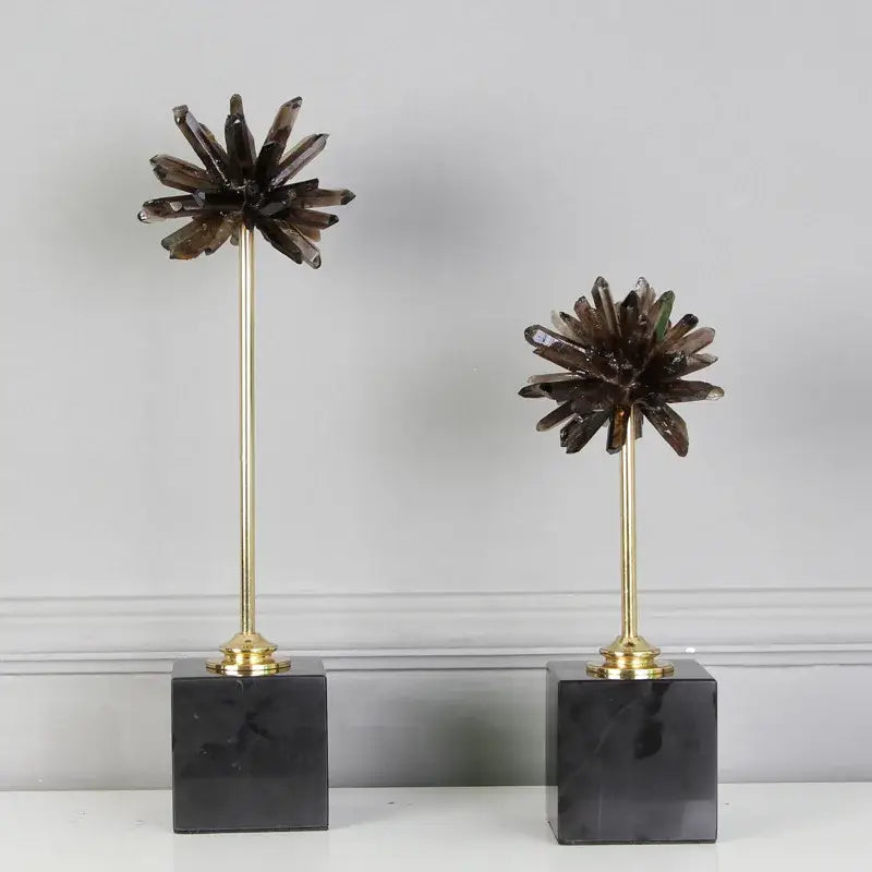 Smoky quartz crystal handicraft artificial flower living room decor