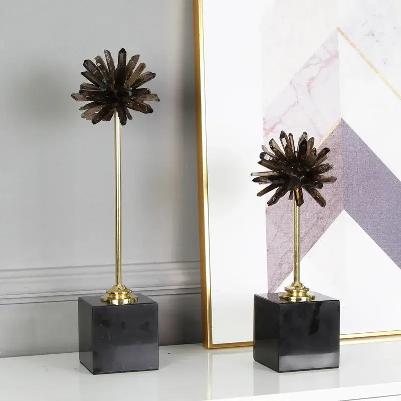 Smoky quartz crystal handicraft artificial flower living room decor