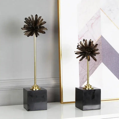 Smoky quartz crystal handicraft artificial flower living room decor