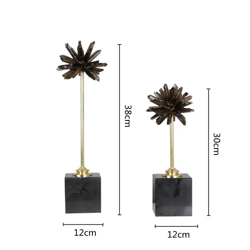 Smoky quartz crystal handicraft artificial flower living room decor