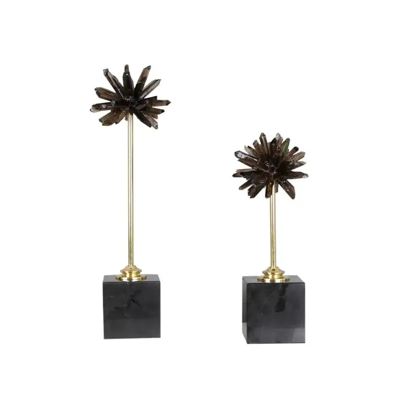 Smoky quartz crystal handicraft artificial flower living room decor