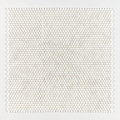 Snow White, Bianco Dolomiti Honed Penny Round Marble Mosaics 11 1/4x11 3/4