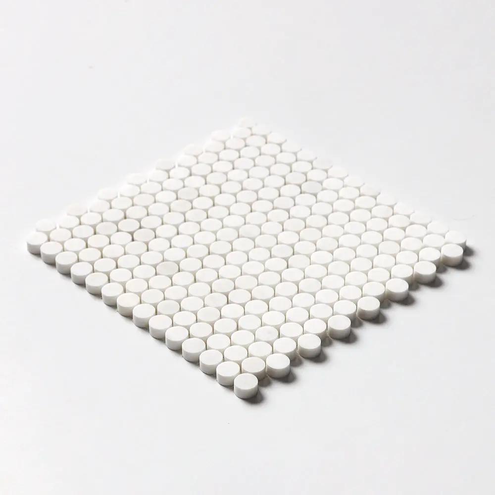 Snow White, Bianco Dolomiti Honed Penny Round Marble Mosaics 11 1/4x11 3/4