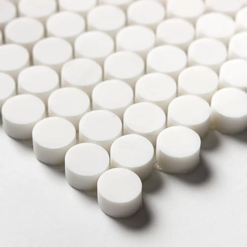 Snow White, Bianco Dolomiti Honed Penny Round Marble Mosaics 11 1/4x11 3/4