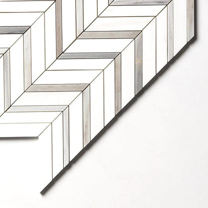 Snow White, Skyline Honed Chevron Fusion Waterjet Marble Mosaics 16x11 7/8