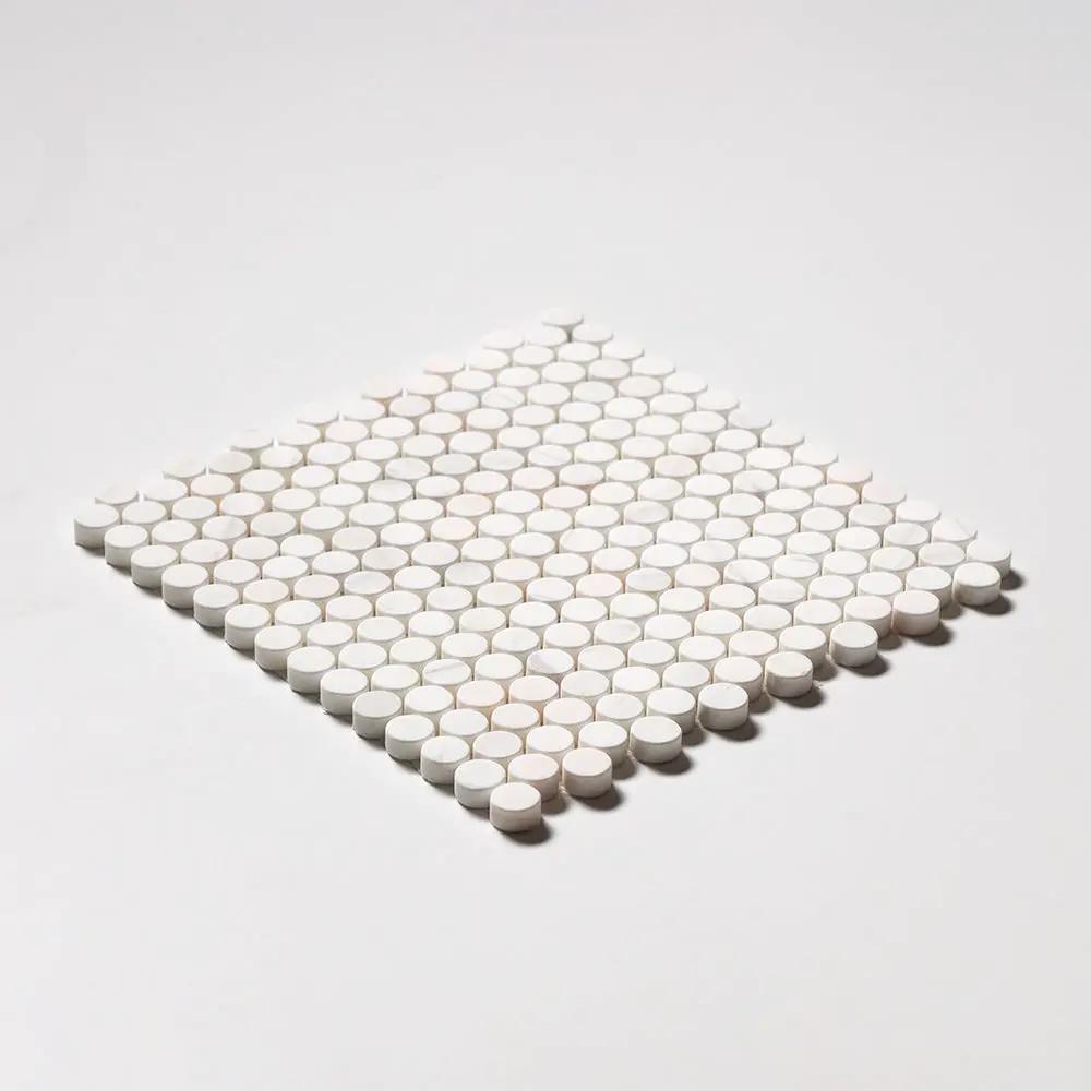 Snow White Tumbled Penny Round Marble Mosaics 11 1/4x11 3/4