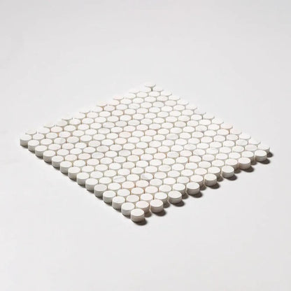 Snow White Tumbled Penny Round Marble Mosaics 11 1/4x11 3/4