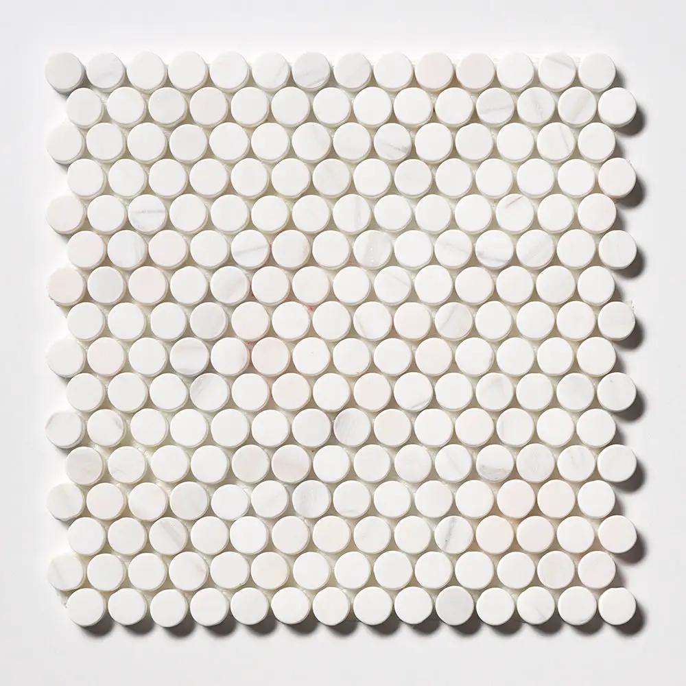 Snow White Tumbled Penny Round Marble Mosaics 11 1/4x11 3/4