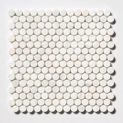 Snow White Tumbled Penny Round Marble Mosaics 11 1/4x11 3/4