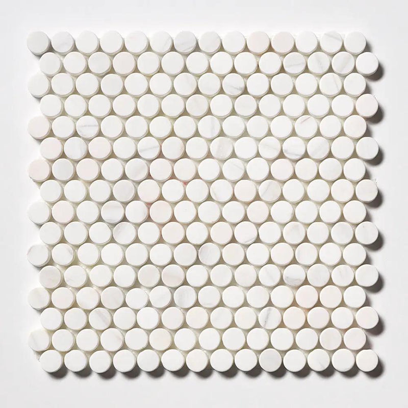 Snow White Tumbled Penny Round Marble Mosaics 11 1/4x11 3/4