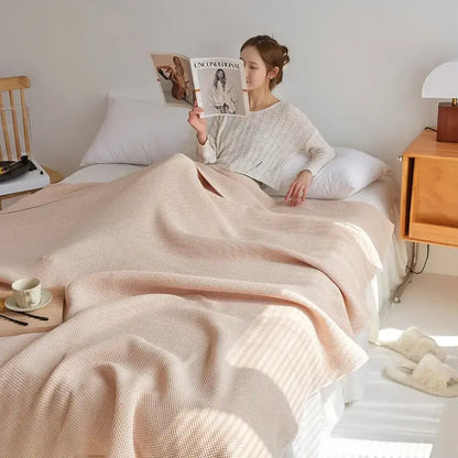 Soft beige cotton honeycomb towel blanket for living room couch