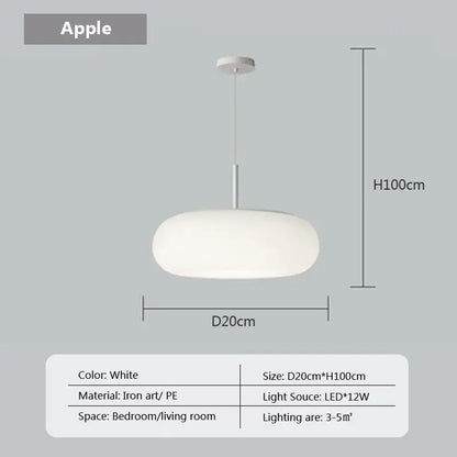 Soft cream apple paper pendant light bedroom cloud lantern