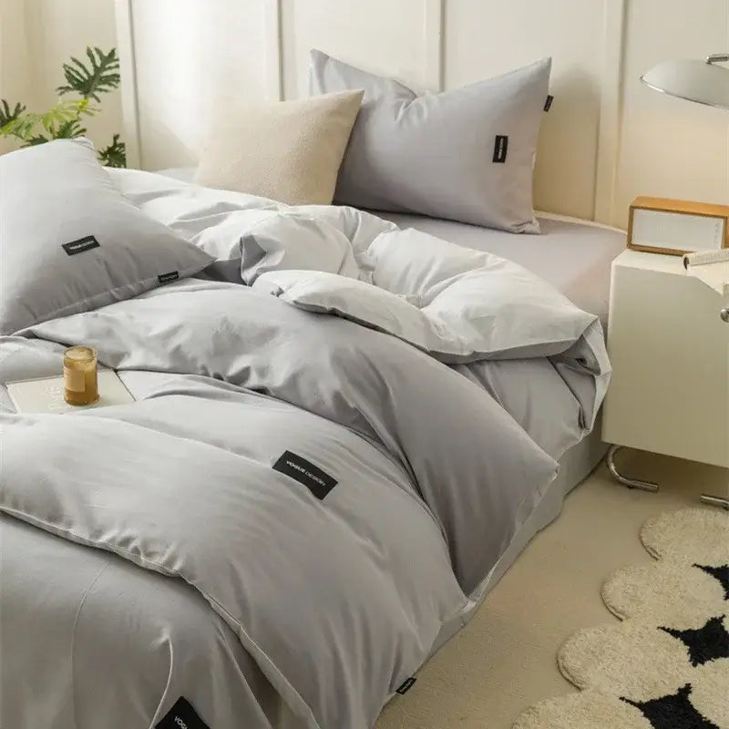 Soft cream cotton bedding set bedroom duvet with pillowcases