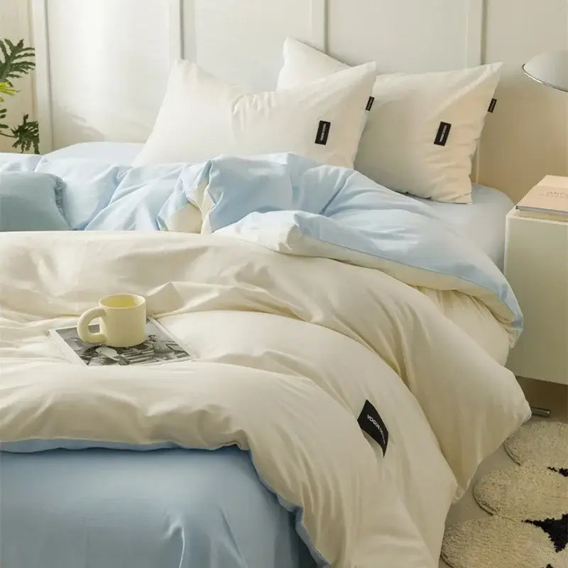 Soft cream cotton bedding set bedroom duvet with pillowcases
