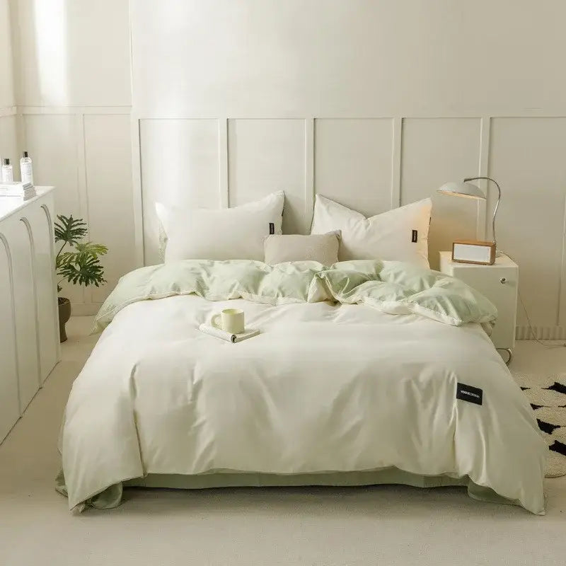 Soft cream cotton bedding set bedroom duvet with pillowcases