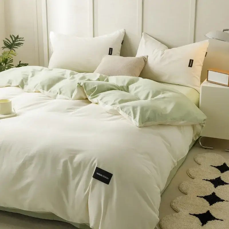 Soft cream cotton bedding set bedroom duvet with pillowcases