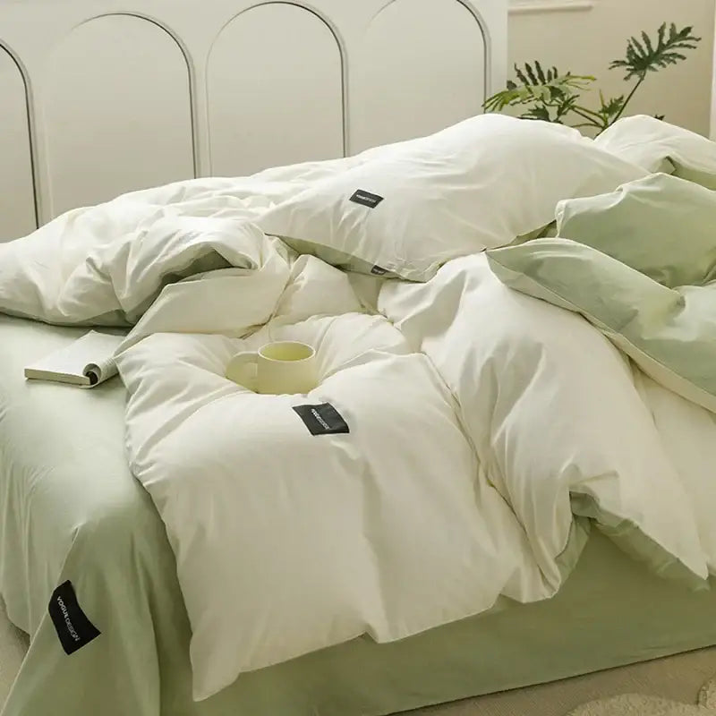 Soft cream cotton bedding set bedroom duvet with pillowcases
