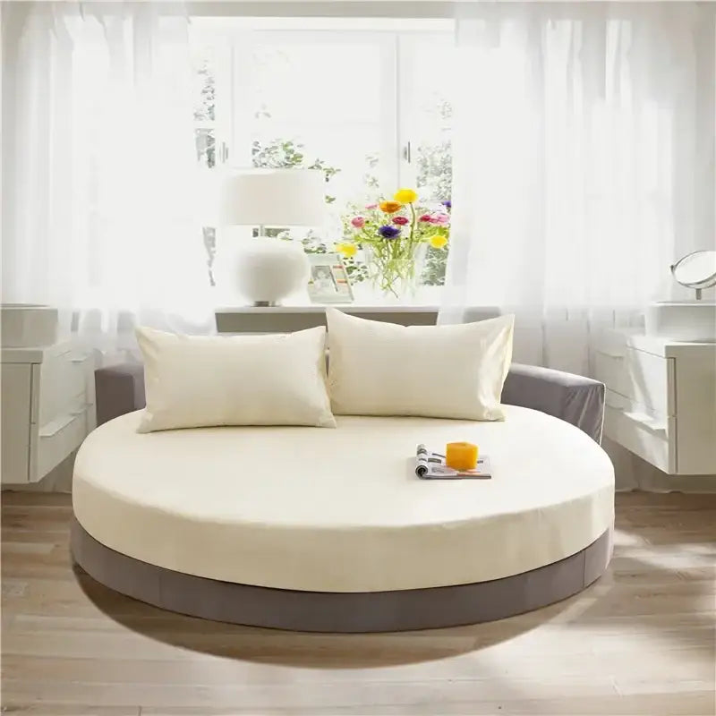 Soft dark gray cotton round bed sheet set bedroom bedding