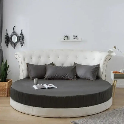 Soft dark gray cotton round bed sheet set bedroom bedding