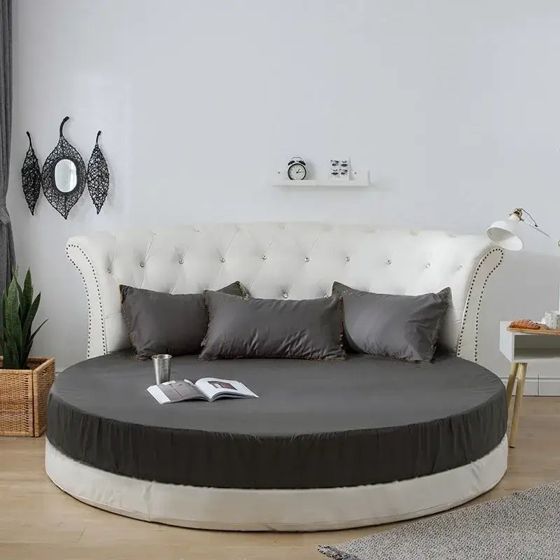 Soft dark gray cotton round bed sheet set bedroom bedding