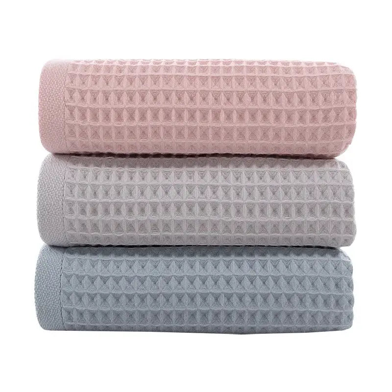 Soft gray blush & blue cotton waffle towel bath set for bathroom