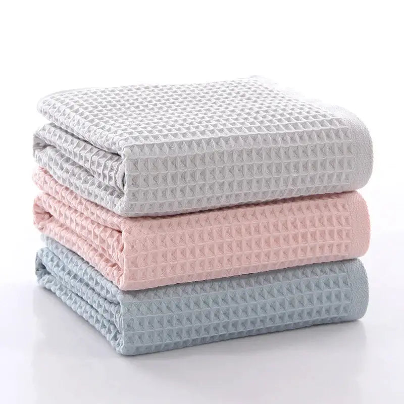 Soft gray blush & blue cotton waffle towel bath set for bathroom