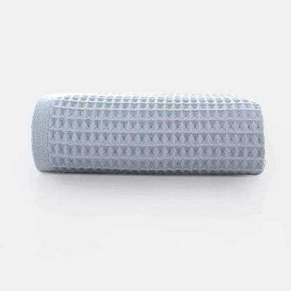 Soft gray blush & blue cotton waffle towel bath set for bathroom