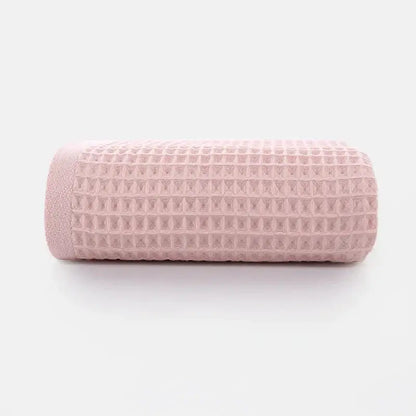 Soft gray blush & blue cotton waffle towel bath set for bathroom