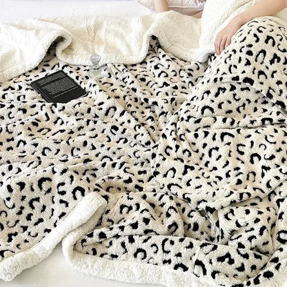 Soft leopard print double layered wool blanket bedroom throw