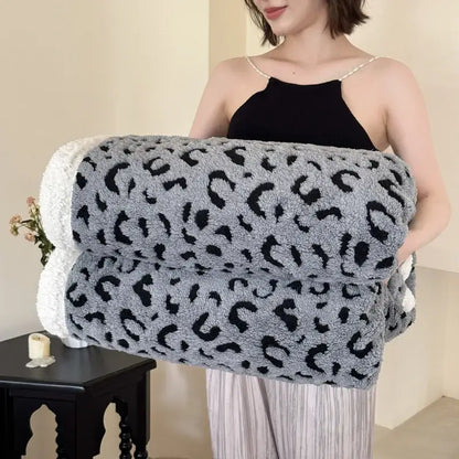 Soft leopard print double layered wool blanket bedroom throw