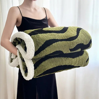 Soft leopard print double layered wool blanket bedroom throw