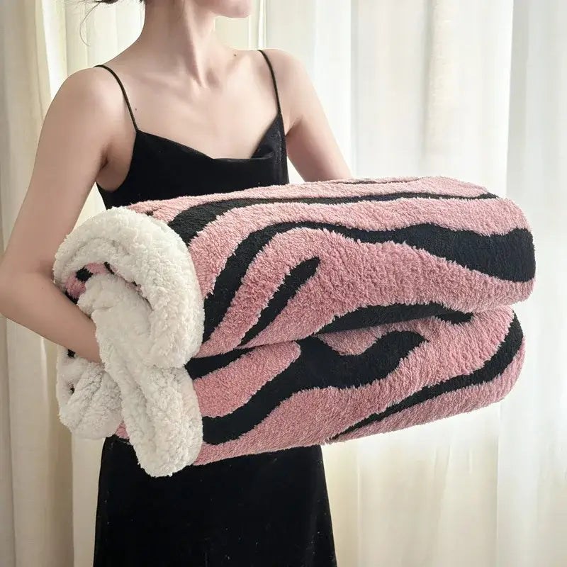 Soft leopard print double layered wool blanket bedroom throw