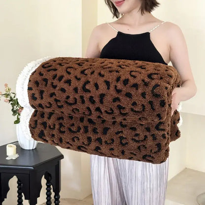 Soft leopard print double layered wool blanket bedroom throw