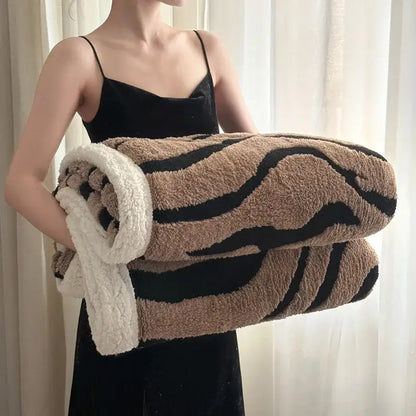 Soft leopard print double layered wool blanket bedroom throw