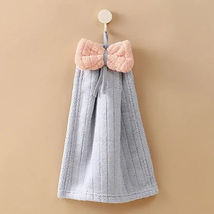 Soft pastel bowknot microfiber hand towels for kitchen and bathroom