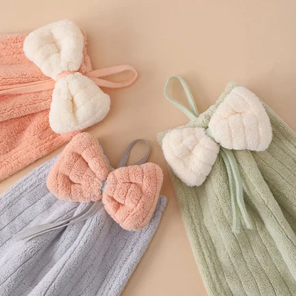 Soft pastel bowknot microfiber hand towels for kitchen and bathroom