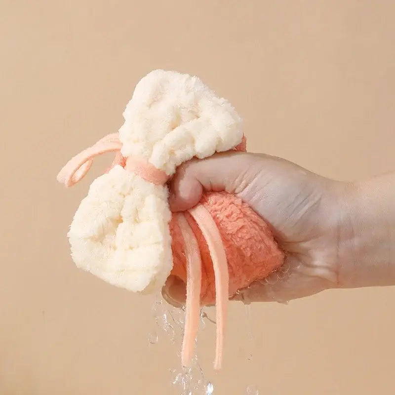 Soft pastel bowknot microfiber hand towels for kitchen and bathroom