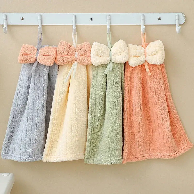 Soft pastel bowknot microfiber hand towels for kitchen and bathroom