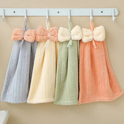 Soft pastel bowknot microfiber hand towels for kitchen and bathroom